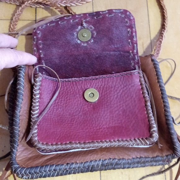 Vintage Handmade Boho Hippie Leather crossbody purse set - Picture 7 of 16
